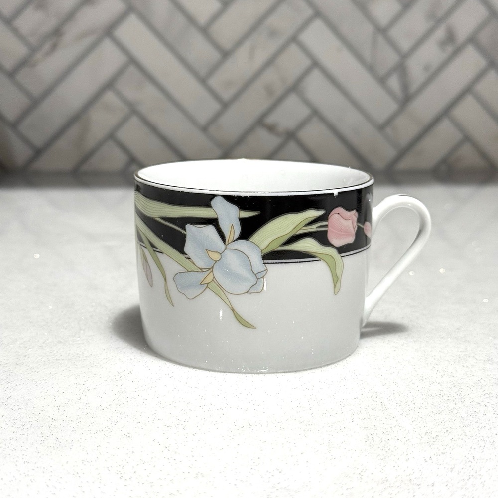 Fairfield China Vanessa 278 Tea Cup‎ Black Band Tulip Iris Floral Porcelain MCM